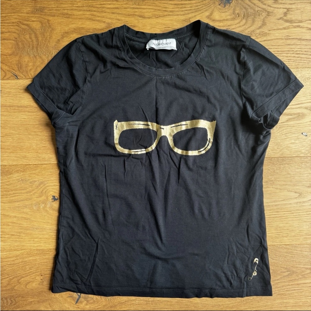 Yves Saint Laurent Black Tee with Gold Graphic